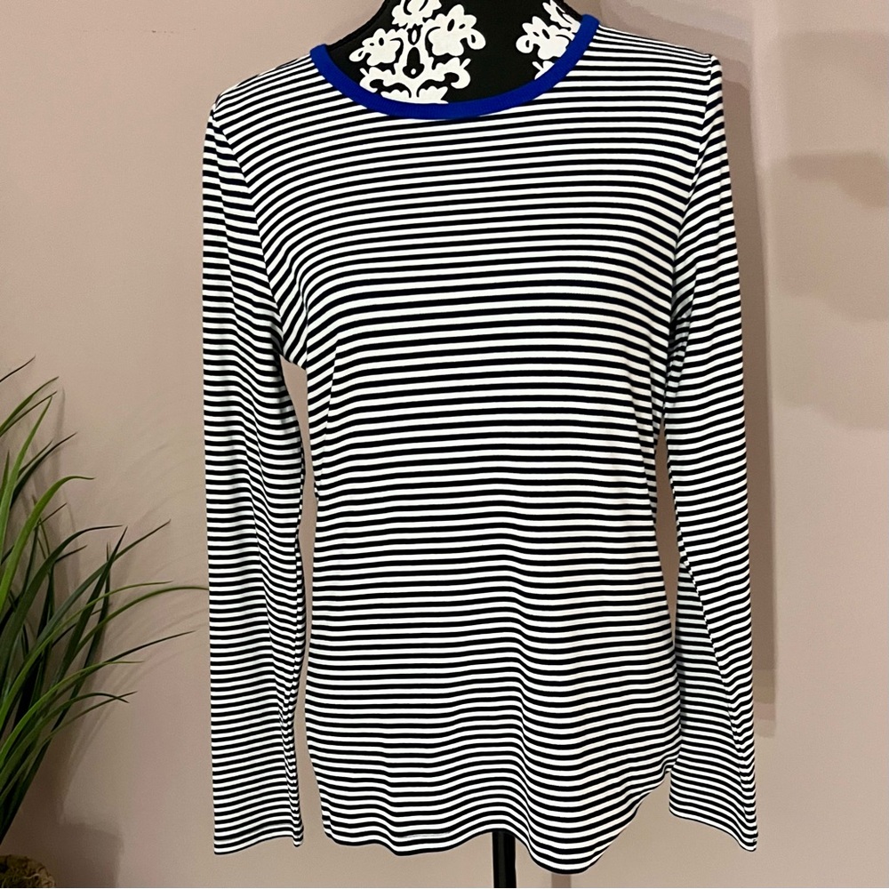 LANDS’ END Deep Sea Tiny Stripe Cotton Rib Tee - Picture 4 of 11